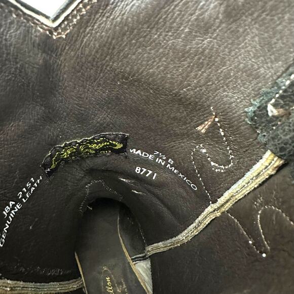 J.B. Dillon Calf Pointed Toe Black Gold Cowhide Leather Western Cowboy Boots 7.5 - Picture 8 of 10